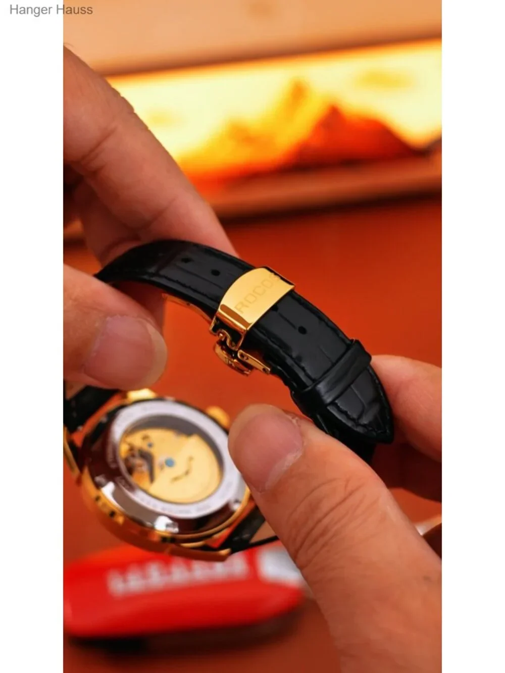 Men's Automatic Skeleton Watch with Leather Strap, Mechanical Self-Wind